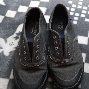 Paul Sperry Black Distressed Denim Look Laceless Slip On Sneakers Size 7.5